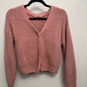 pink knit and soft cardigan